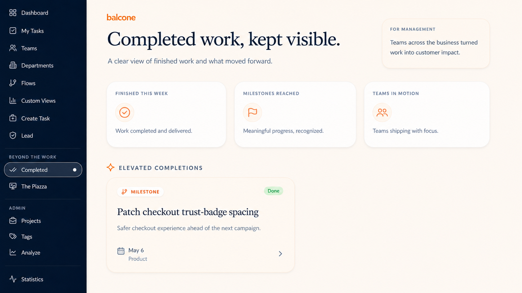 Completed Work view: finished work becomes visible and easier to follow